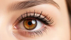 Un primo piano di un occhio femminile con lunghe ciglia scure e ben definite