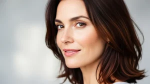 il volto di una donna di circa 40 anni con una pelle sana